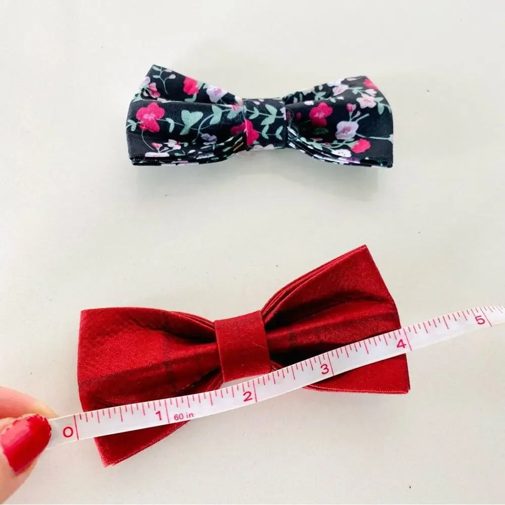 2 NEW HANDMADE Navy Blue Floral Red Plaid Dog Cat Pet Collar Elastic Bow Tie
